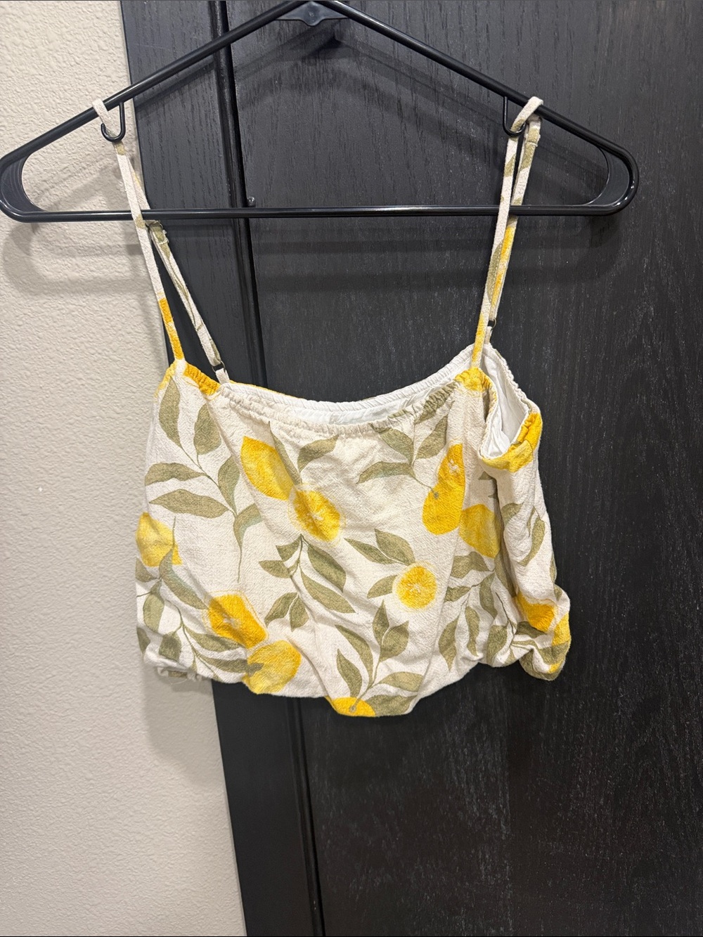 Z Supply White Lemon-Print Spaghetti Strap Crop Cami